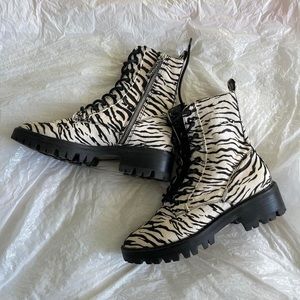 DOLCE VITA Zebra Genuine Calf-hair and Leather Combat Boots